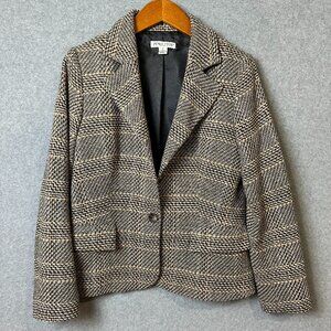 Vintage Pendleton Womens Sm Houndstooth Plaid Cropped Blazer 90s Poetcore Preppy